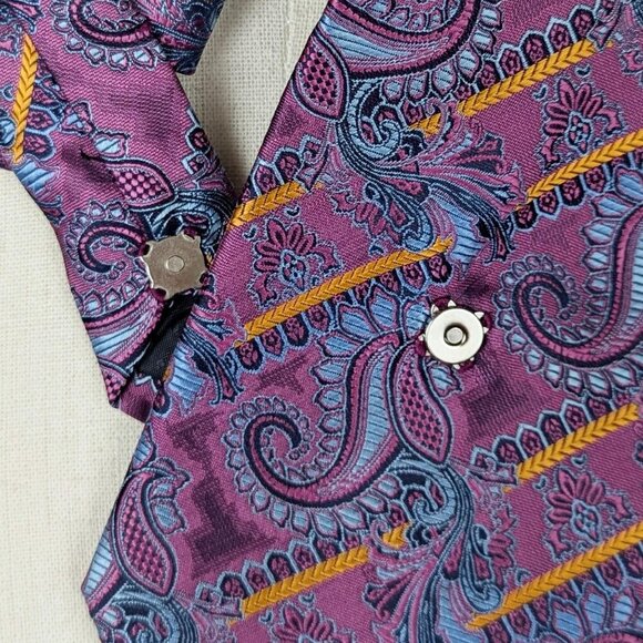 Women's Modern Magenta Paisley Ascot Tie Made From A Repurposed Silk Necktie - Picture 2 of 8